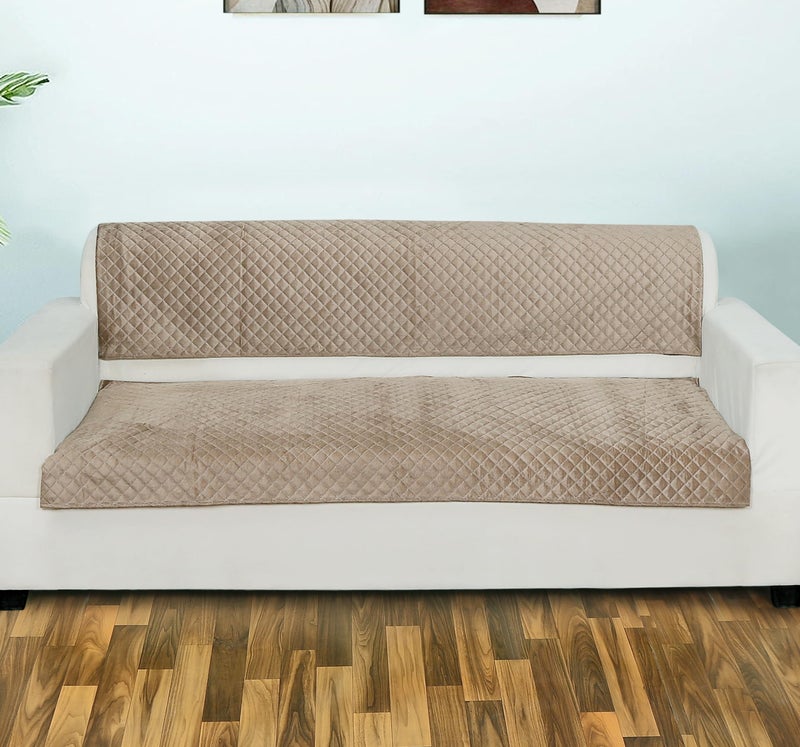 AMAZE ATTIRES Velvet Printed Sofa seat Cover for 5 Seater with Heavy Antiskid Backing & Easily Machine Washable Sofa seat Runner for Couch (27 Inches X 24 Inches - 4 Pc, 27 X 72 Inch - 2 Pc) Beige - Image 5