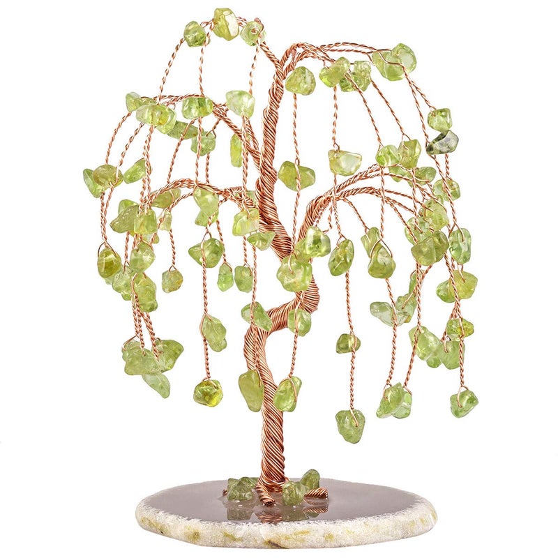 mookaitedecor Peridot Crystal Tree Tumbled Stones Geode Agate Slices Base Money Tree Decoration for Wealth and Luck 5767