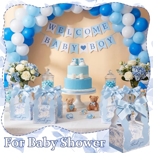 ForraFun 50 Sets Floral Wedding Favor Boxes with Pearl Pendant Bow Ribbon Floral Wedding Party Candy Boxes Bridal Gift for Guests Bridal Shower Birthday Party Anniversary Supplies(Blue) - Image 4