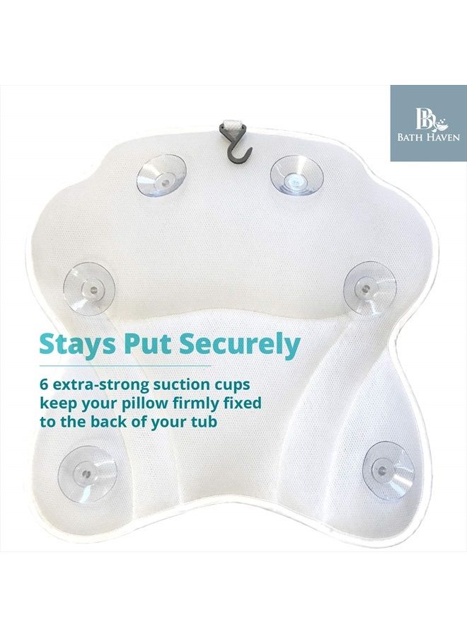 Bath Haven Bath Pillow Bathtub Pillow Back Neck Support Pillow, Spa Cushion for Tub, Relaxing Headrest Bath Pillow, Portable Washable Bathtub Accessories with 3D Air Mesh Thick Soft Bath Pillow, White - Image 4