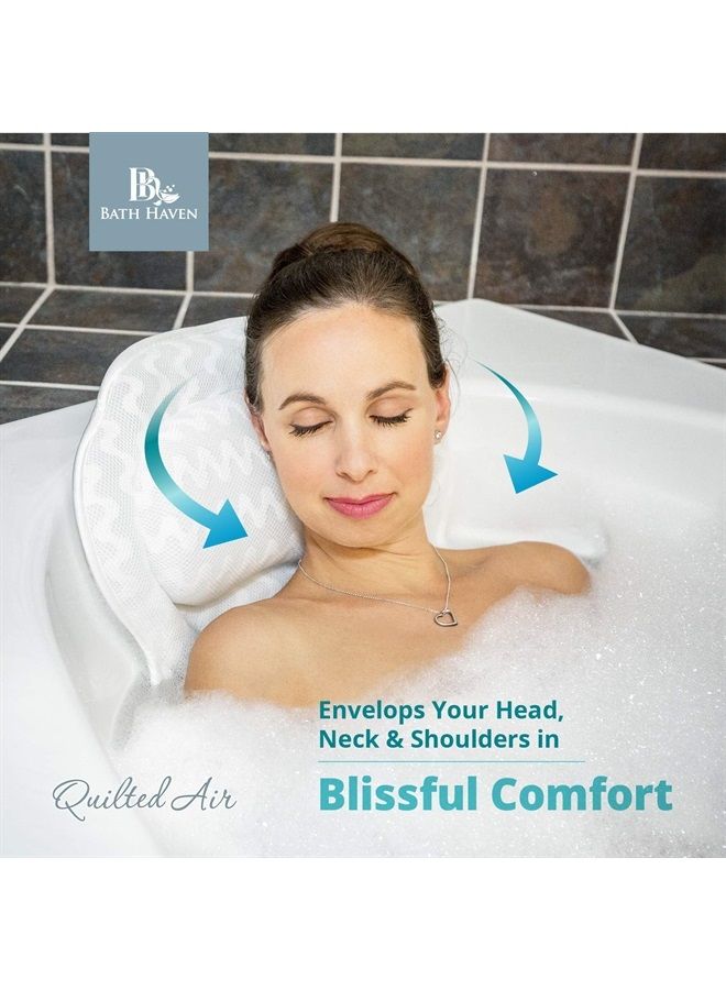 Bath Haven Bath Pillow Bathtub Pillow Back Neck Support Pillow, Spa Cushion for Tub, Relaxing Headrest Bath Pillow, Portable Washable Bathtub Accessories with 3D Air Mesh Thick Soft Bath Pillow, White - Image 2