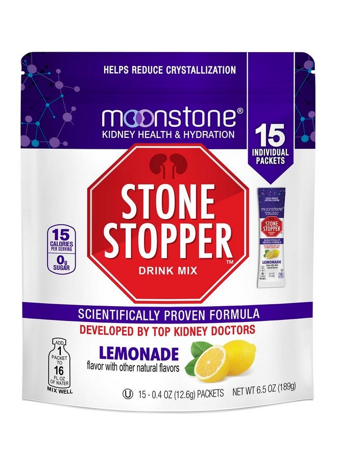 Moonstone Stone Stopper Drink Mix, Lemonade, Kidney Stone Prevention, Calcium Oxalate Protector, Alkali Citrate Support, Developed by Urologists to Improve Hydration and Support Kidney Health, 15 Day Supply - Image 1