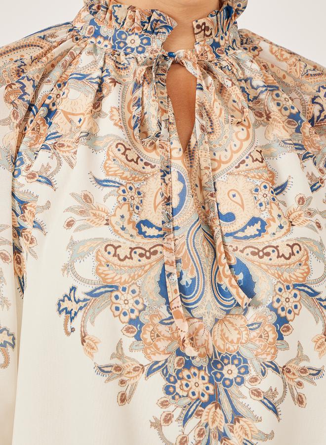 Styli Placement Print Balloon Sleeve Blouse - Image 4