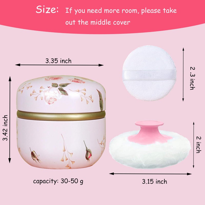 Qopoto Body Powder Puff and Container for Dusting Powder, Women Powder Puff and Powder Case for Bath and Travel (Romantic Flowers) - Image 2