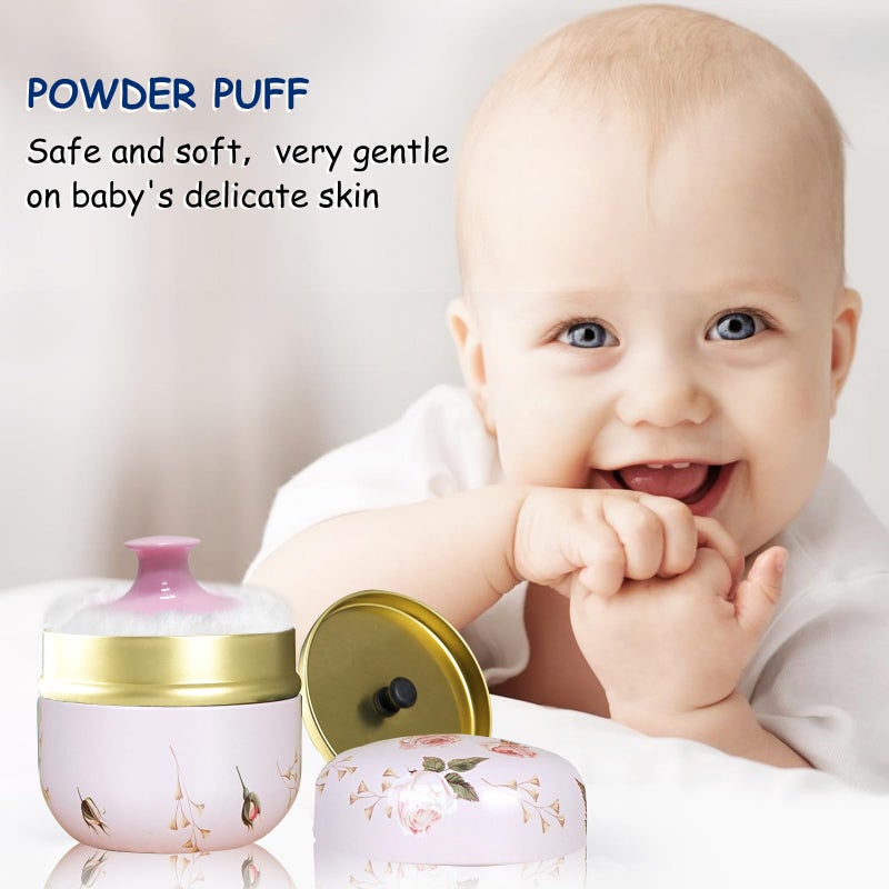 Qopoto Body Powder Puff and Container for Dusting Powder, Women Powder Puff and Powder Case for Bath and Travel (Romantic Flowers) - Image 3