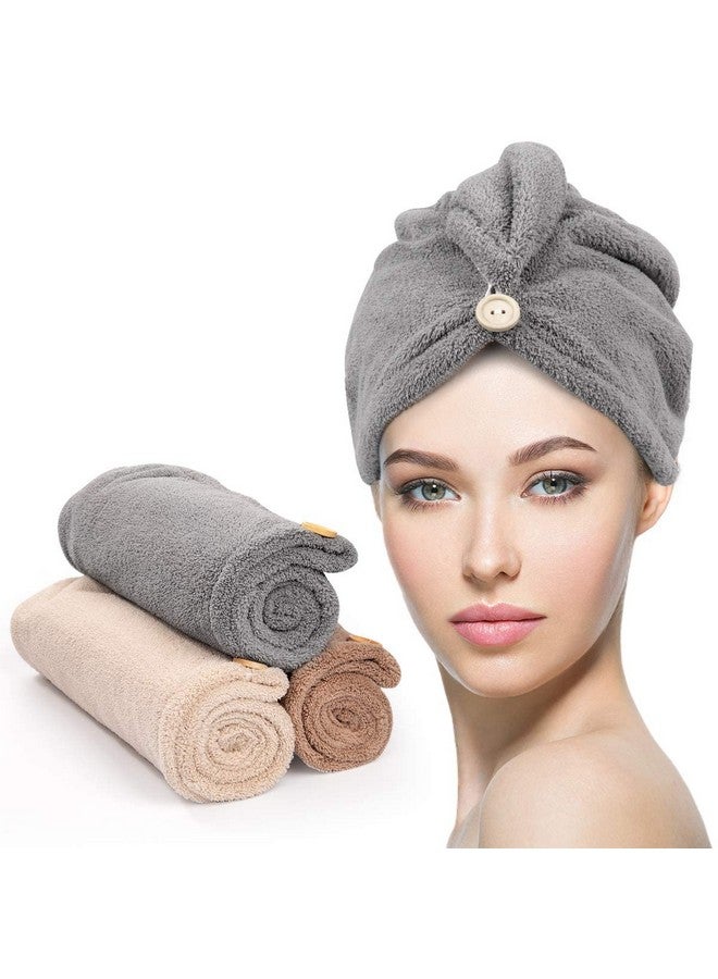 YFONG YFONG 3 Pack Hair Drying Towels, Hair Towel with Button, Super Absorbent Microfiber Hair Towel for Curly Hair, Fast Drying Hair Wraps for Women Girls, Microfiber Towel for Hair - Image 1