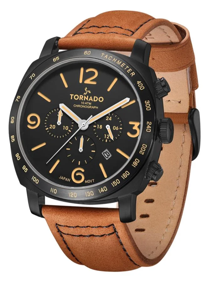 تورنيدو Men's Leather Chronograph Watch T9102-BLEB - 43x52 mm