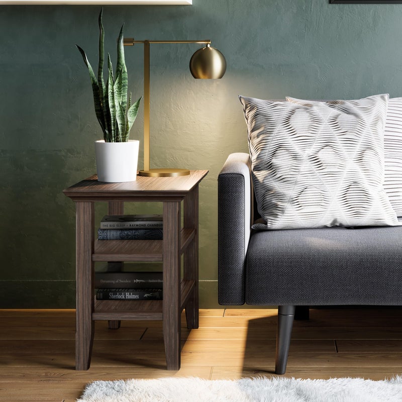 Simpli Home SIMPLIHOME Acadian Narrow Side Table - 14 inch Wide Solid Wood Rectangular End Table with 2 Open Shelves in Farmhouse Brown, Transitional Lamp Stand or Nightstand for Living Room or Bedroom - Image 2