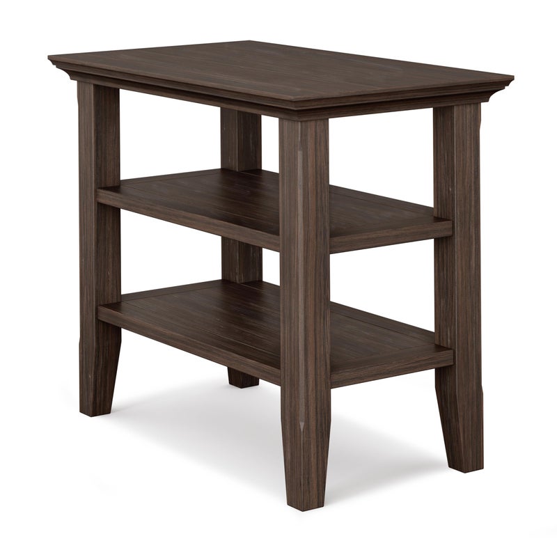 Simpli Home SIMPLIHOME Acadian Narrow Side Table - 14 inch Wide Solid Wood Rectangular End Table with 2 Open Shelves in Farmhouse Brown, Transitional Lamp Stand or Nightstand for Living Room or Bedroom - Image 1