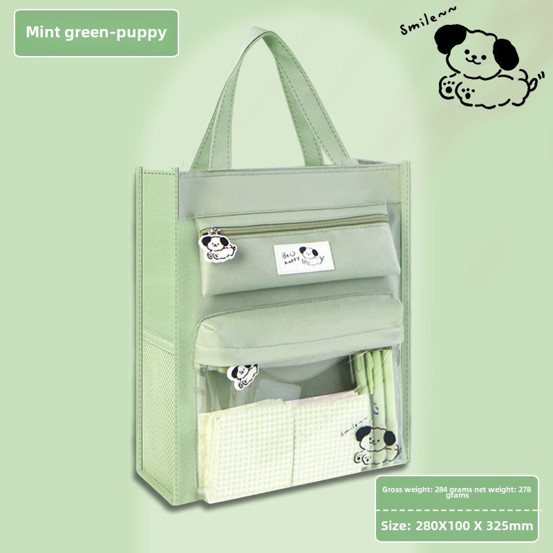 general Transparent Oxford Cloth Book Bag for Kids Cartoon Panda Design Large Capacity - Image 1