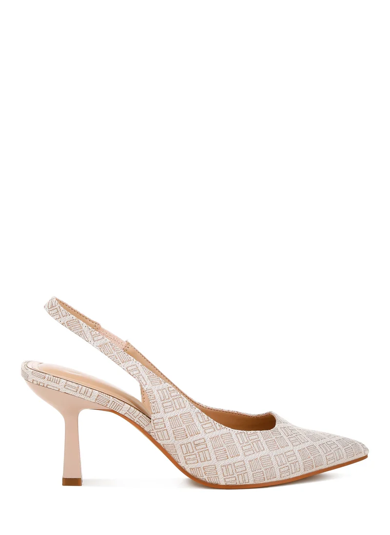 London Rag Pointed Toe Kitten Heel Pumps in Beige