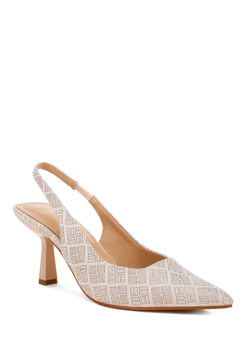 London Rag Pointed Toe Kitten Heel Pumps in Beige