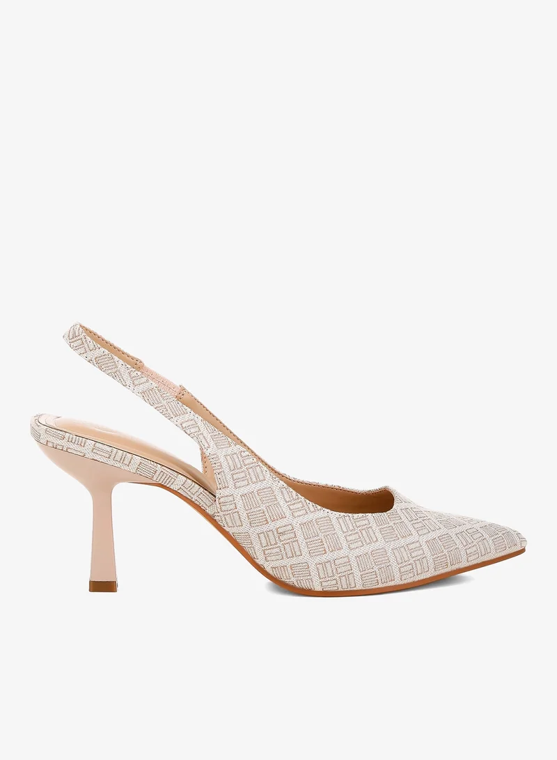 Pointed Toe Kitten Heel Pumps in Beige