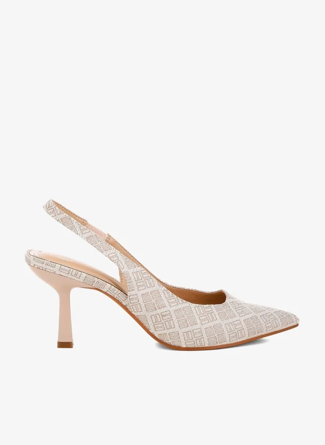 Pointed Toe Kitten Heel Pumps in Beige