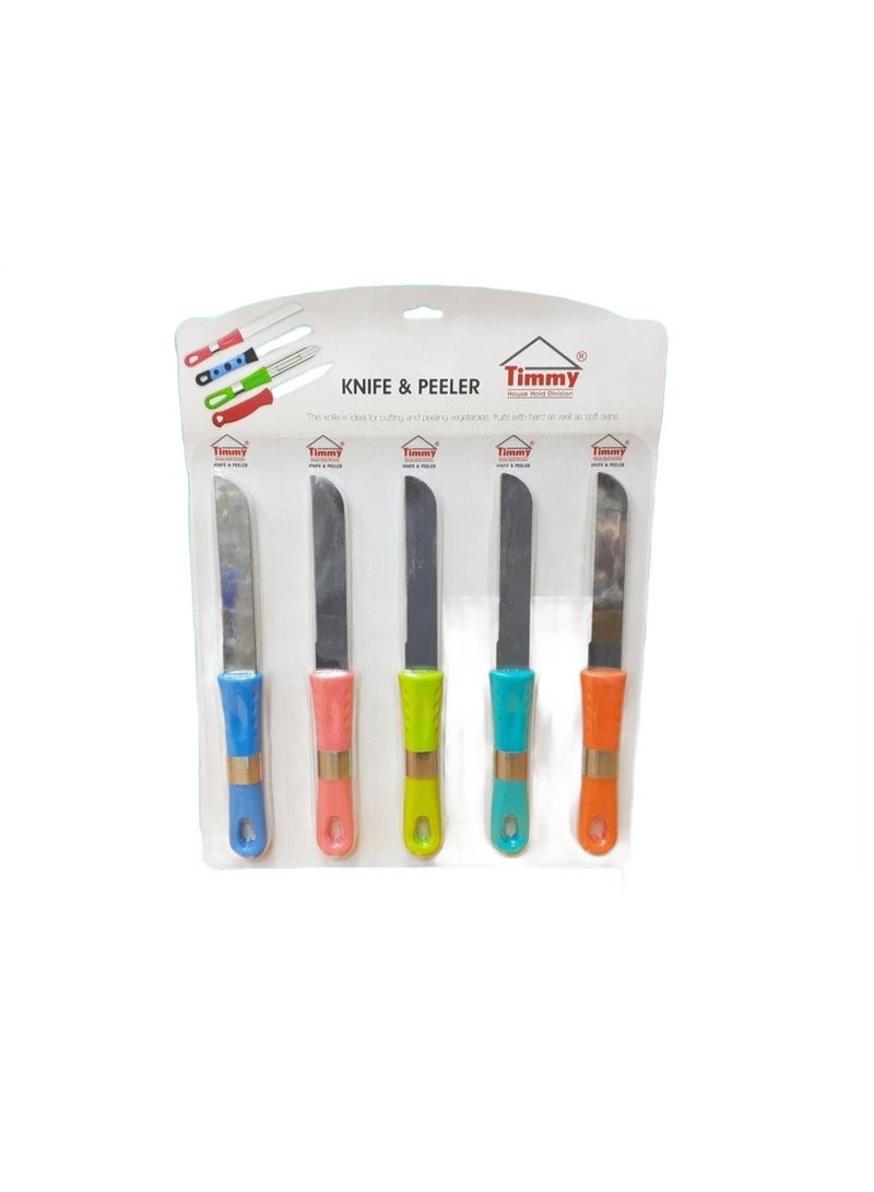 Timmy Knife and Peeler 5-Piece Ring Knife Set - Stainless Steel Blades with Ergonomic Grip Handles, Multi-Purpose Kitchen Cutting Tool Set for Slicing, Peeling and Dicing, Durable and Sharp