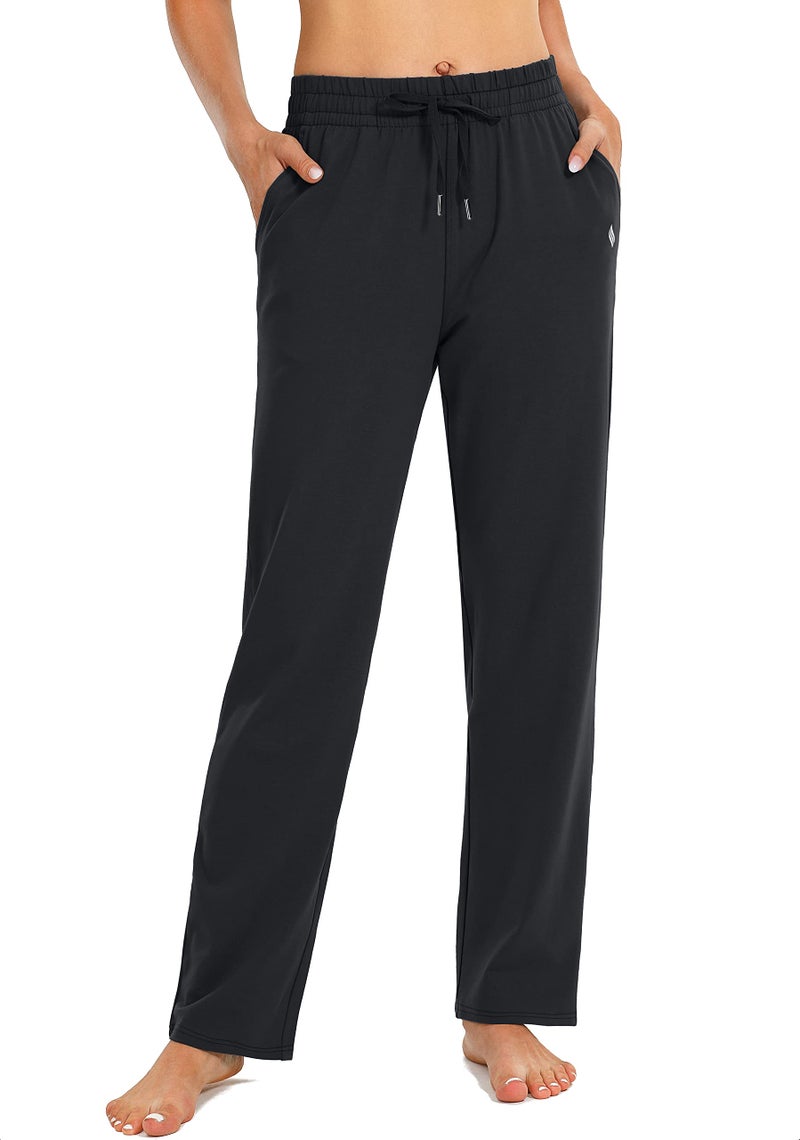 SANTINY Women's Cotton Sweatpants Yoga Lounge Casual Pants Open Bottom Sweat Pants for Women with Pockets (Black_S) - Image 1