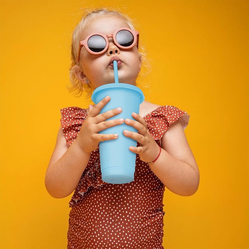 OZMOJOO 24 oz Plastic Cups With Lids and Straws, Sturdy & Food-Safe Iced Coffee Cups With Lid, Plastic Tumbler Reusable, Drinking Cups for Cold Drinks, Milkshakes, Smoothies - Sky Blue(12 Sets) - Image 5