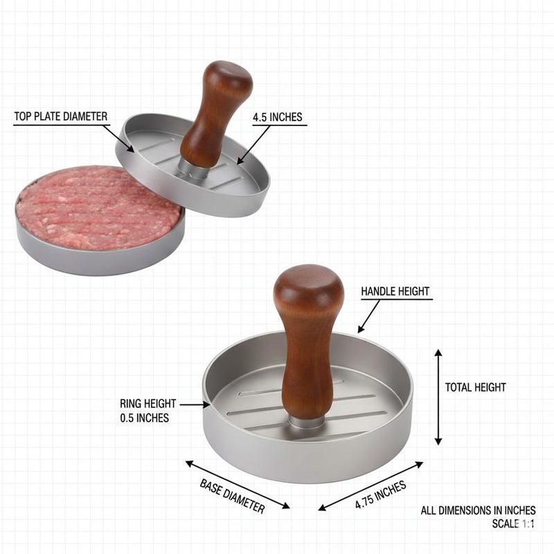 Generic, Hamburger Press, Smash Burger Press, Aluminium Burger Patty Press, Patty Maker, Burger Pattie Press, Smashed Burger Press for Hamburger Patties BBQ - 12 cm, with Non-Stick Coating, 30000 - Image 4