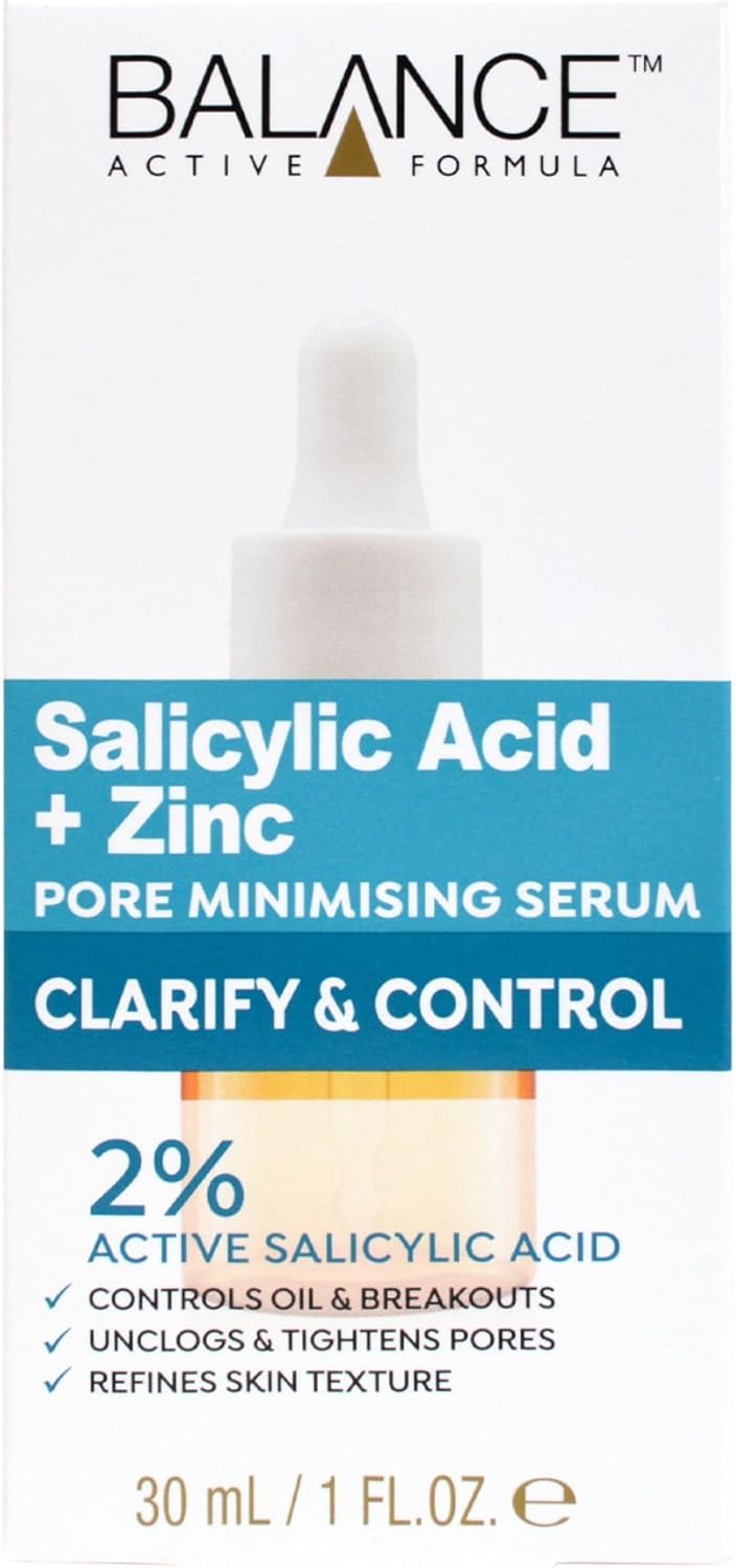 Balance Active Formula Salicylic Acid and Zinc Pore Minimising Serum Lightweight OilFree Reduces Blemishes Pores Blackheads Clarifies Skin 2 Salicylic Acid Zinc 30ml