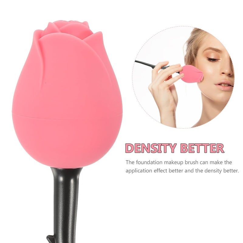 Rose Petal Lid Foundation Brush Soft Bristles Makeup Tool Face Cosmetic Applicator for Lightweight Coverage and Travel Use - Image 3