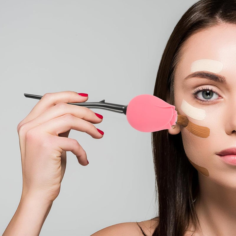 Rose Petal Lid Foundation Brush Soft Bristles Makeup Tool Face Cosmetic Applicator for Lightweight Coverage and Travel Use - Image 5