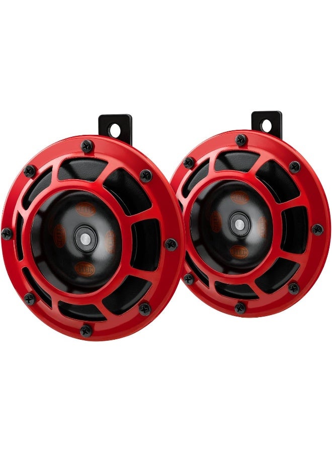 HELLA مجموعة بوق هيللا 003399801 سوبرتون 12 فولت بوق عالي/منخفض مع شبكة حماية حمراء - Image 2