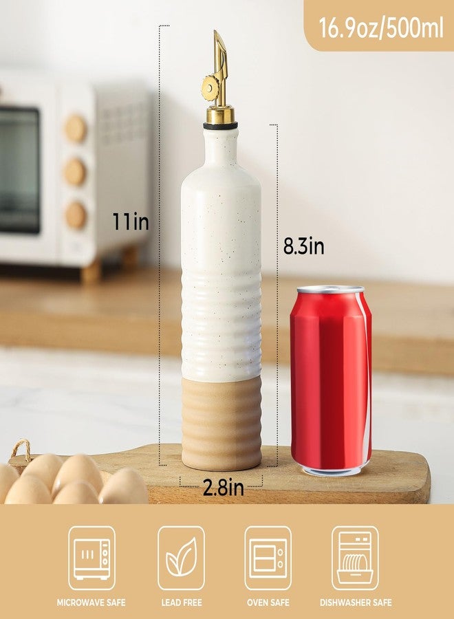 Frewinky 16.9oz Olive Oil Dispenser Bottle with Funnel, Ceramic Oil Dispenser for Kitchen, White Cooking Oil Dispenser for Storage Oil, Vinegar, Syrups & Other Liquids, Set of 2 - Image 3