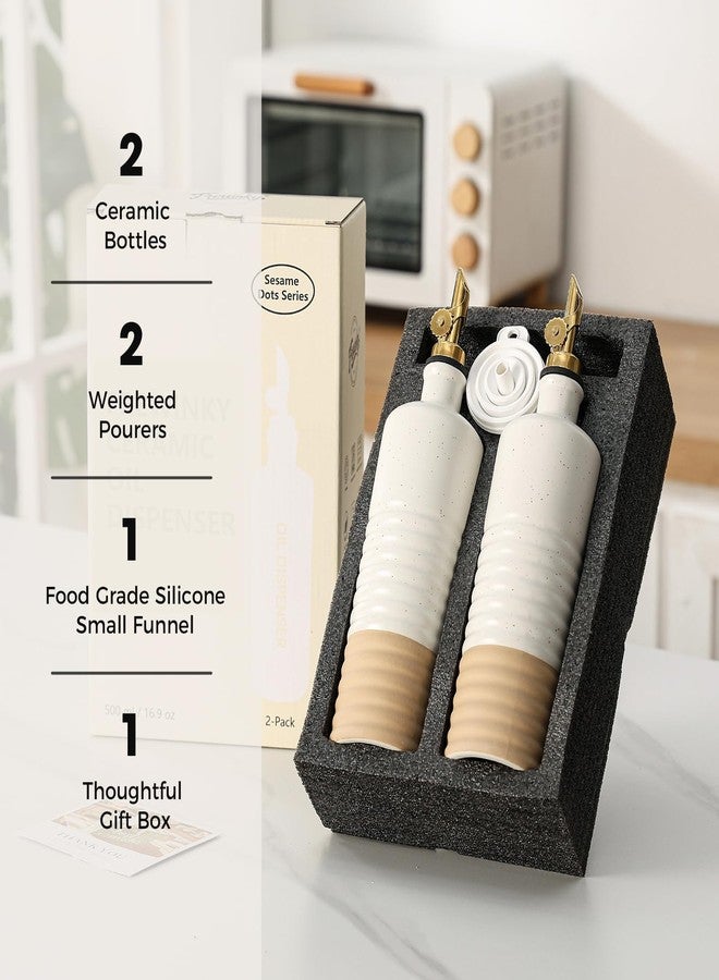 Frewinky 16.9oz Olive Oil Dispenser Bottle with Funnel, Ceramic Oil Dispenser for Kitchen, White Cooking Oil Dispenser for Storage Oil, Vinegar, Syrups & Other Liquids, Set of 2 - Image 5