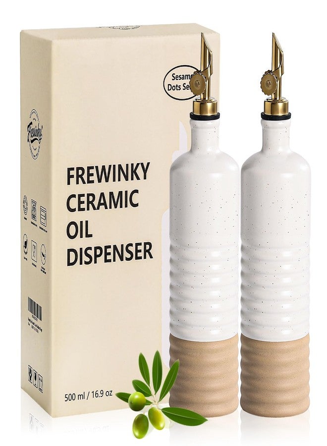 Frewinky 16.9oz Olive Oil Dispenser Bottle with Funnel, Ceramic Oil Dispenser for Kitchen, White Cooking Oil Dispenser for Storage Oil, Vinegar, Syrups & Other Liquids, Set of 2 - Image 1