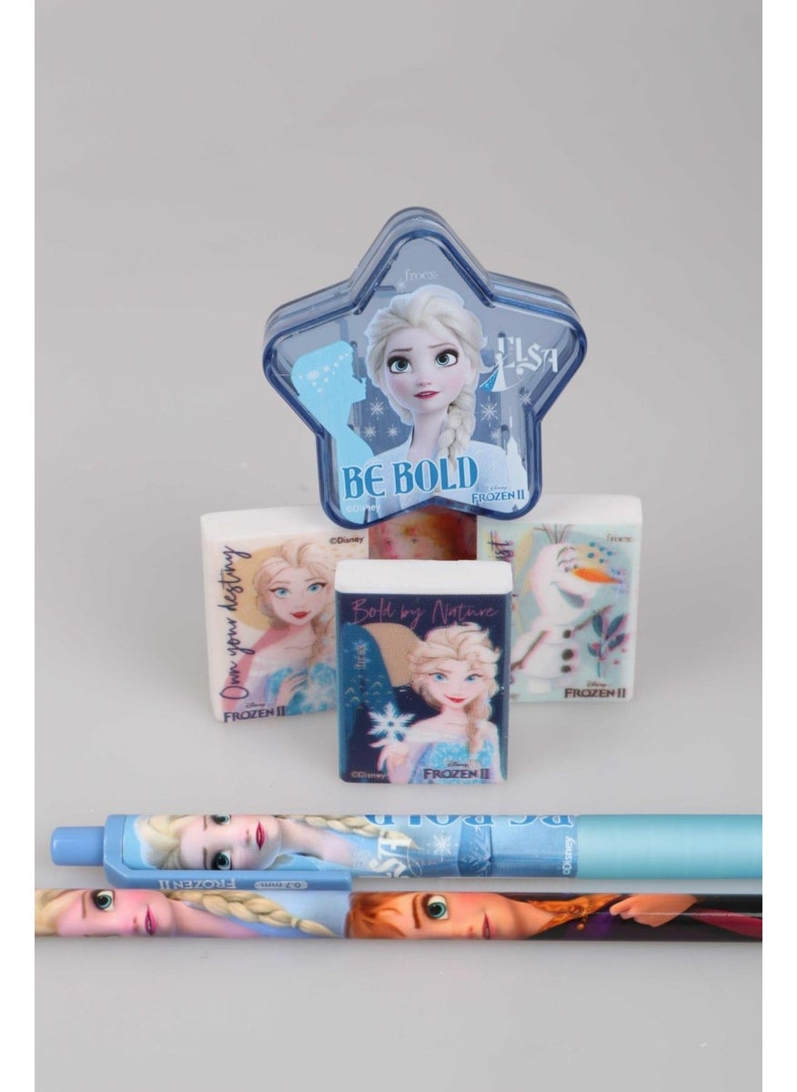 Disney Licensed Elsa Frozen Tip Pen 0.7 Mm, Star Design Pencil Sharpener, Eraser and Pencil Set  - Image 2