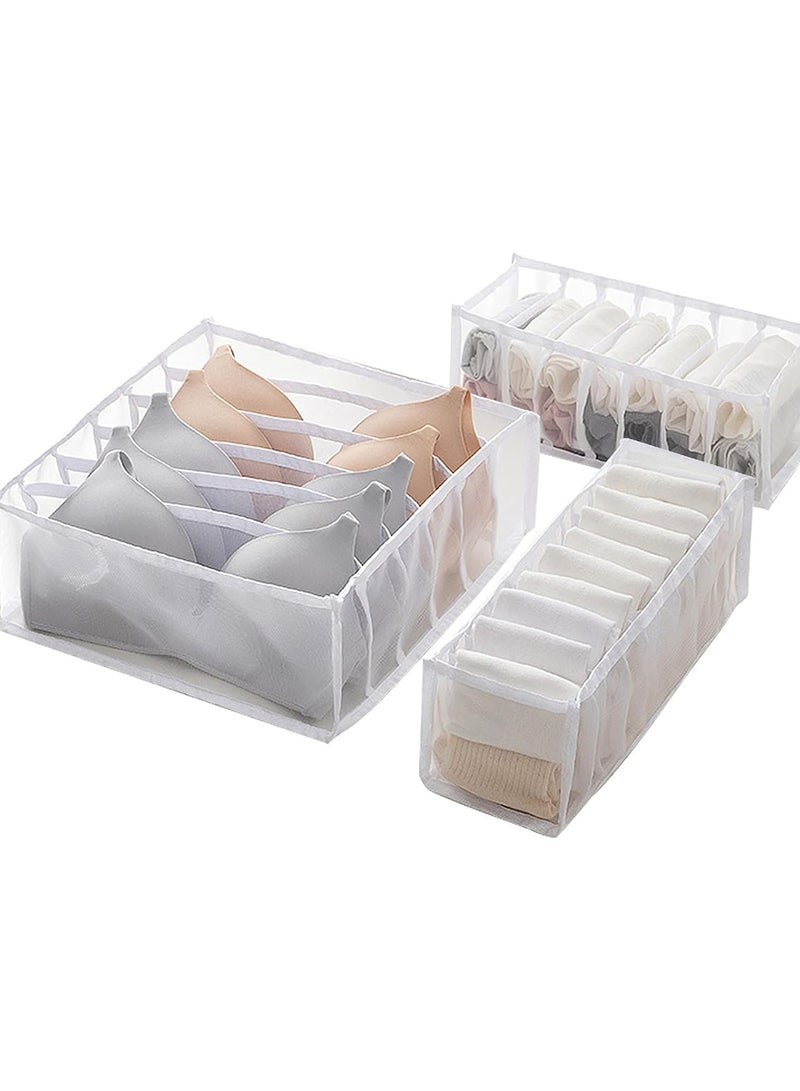 GGOOT Underwear Drawer Organiser Divider, 3 Pcs Drawer Organiser, Cabinet Storage Box, Wardrobe Closet Family Organization Drawer Storage Box Storage Underwear Bra Socks Panties (White) - Image 1