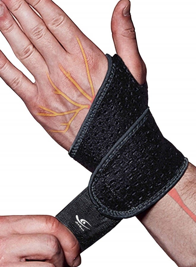HiRui 2 Pack Wrist Compression Strap and Wrist Brace Sport Wrist Support for Fitness, Weightlifting, Tendonitis, Carpal Tunnel Arthritis, Pain Relief-Wear Anywhere-Adjustable (Black) - Image 1