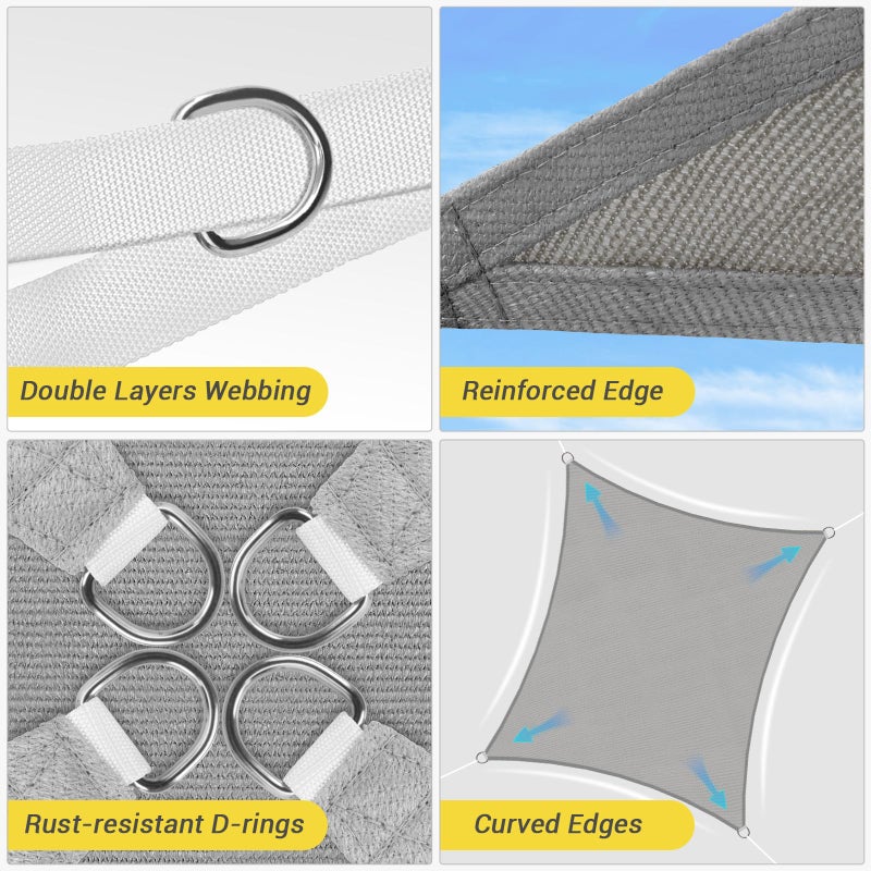 HappyTrends Sun Shade Sail,10'x 13' Heavy Duty UV Protection Beach Shade Canopy Wind sail,Tear and Rust Resistant Patio sail Shade for Yard Deck Lawn Garden Rectangle Sunshade(Grey) - Image 4