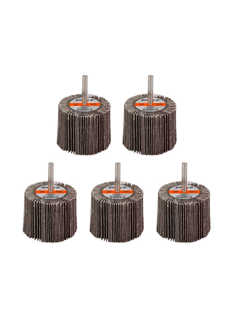 لوازم برو7 طقم صنفرة دريل مكون من 5 قطع - 60x50 مم - نعومه 80 - ساق 6 مم (1/4 إنش) - عجلة صنفرة أسطوانية من أكسيد الألمنيوم للمعادن والخشب وإزالة الطلاء - Image 1