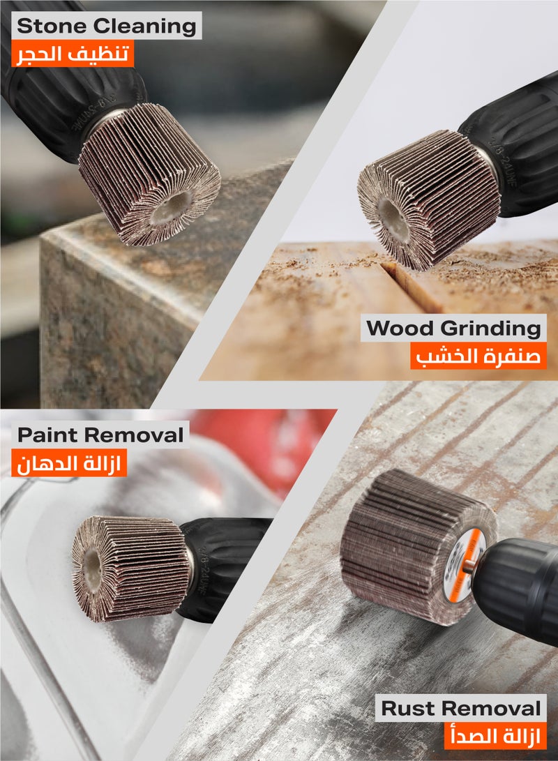 لوازم برو7 طقم صنفرة دريل مكون من 5 قطع - 60x50 مم - نعومه 80 - ساق 6 مم (1/4 إنش) - عجلة صنفرة أسطوانية من أكسيد الألمنيوم للمعادن والخشب وإزالة الطلاء - Image 3