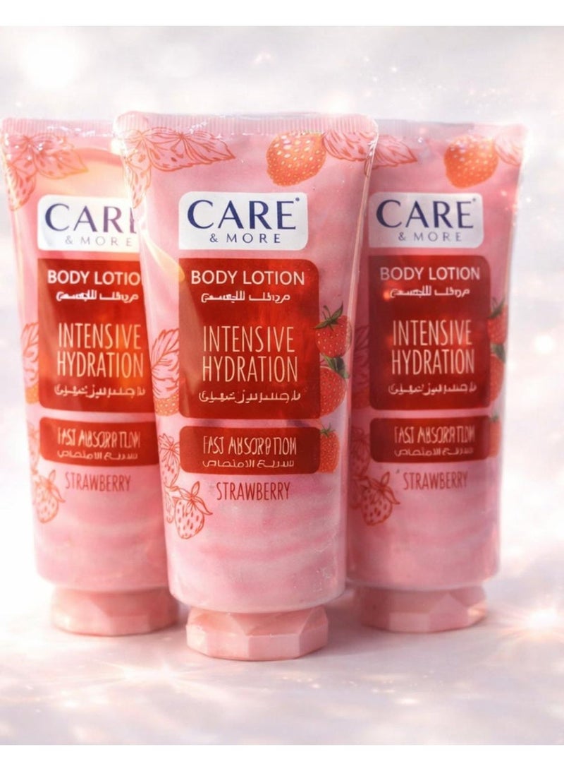 Care & More Intensive Hydration Body Lotion, Strawberry Scent, 150ml - Set of 3 - Image 2