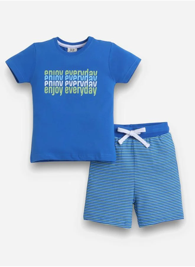 فكتور اند جين Graphic Print T-Shirt and Striped Shorts Set