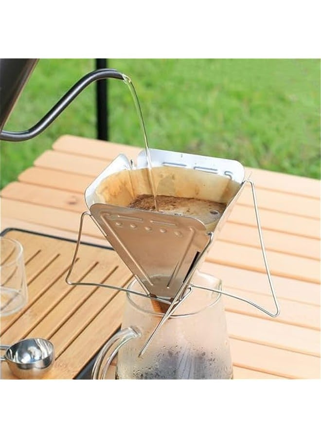 Folding Stainless Steel Reusable Coffee Cone Filter for Office Home Travel Picnic Camping - Image 2