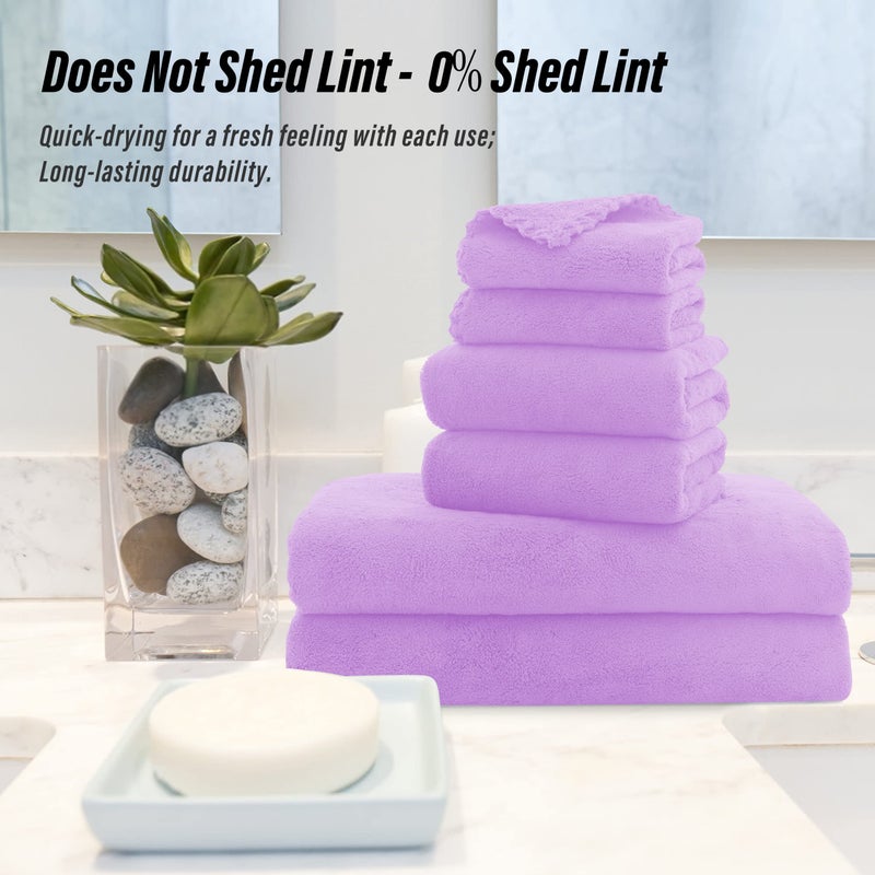 MOONQUEEN Ultra Soft Towel Set-Quick Drying - 2 Bath Towels 2 Hand Towels 2 Washcloths-Microfiber Coral Velvet Highly Absorbent Towel for Bath Fitness,Bathroom,Sports,Yoga, Travel(Purple, 6 Pcs) - Image 5