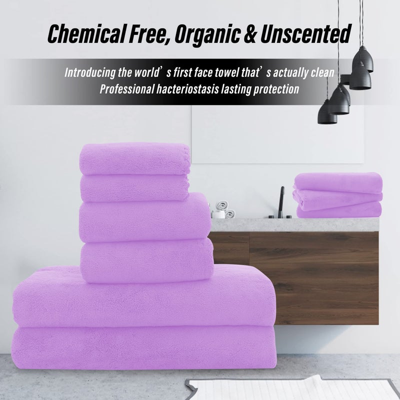 MOONQUEEN Ultra Soft Towel Set-Quick Drying - 2 Bath Towels 2 Hand Towels 2 Washcloths-Microfiber Coral Velvet Highly Absorbent Towel for Bath Fitness,Bathroom,Sports,Yoga, Travel(Purple, 6 Pcs) - Image 4