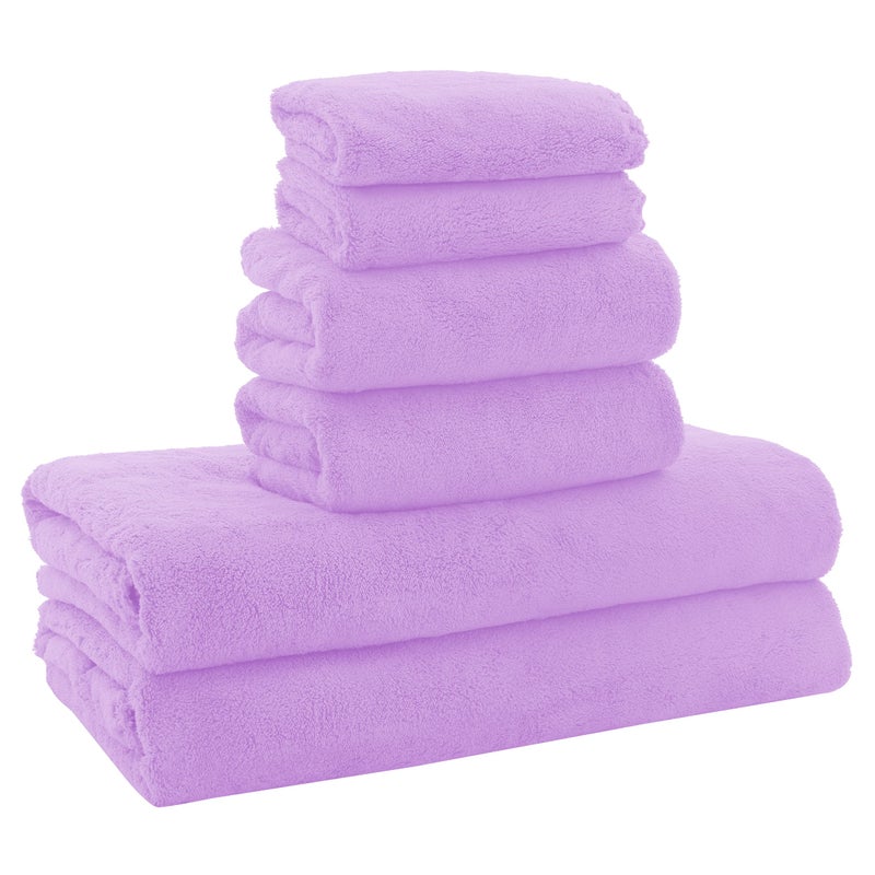 MOONQUEEN Ultra Soft Towel Set-Quick Drying - 2 Bath Towels 2 Hand Towels 2 Washcloths-Microfiber Coral Velvet Highly Absorbent Towel for Bath Fitness,Bathroom,Sports,Yoga, Travel(Purple, 6 Pcs) - Image 1