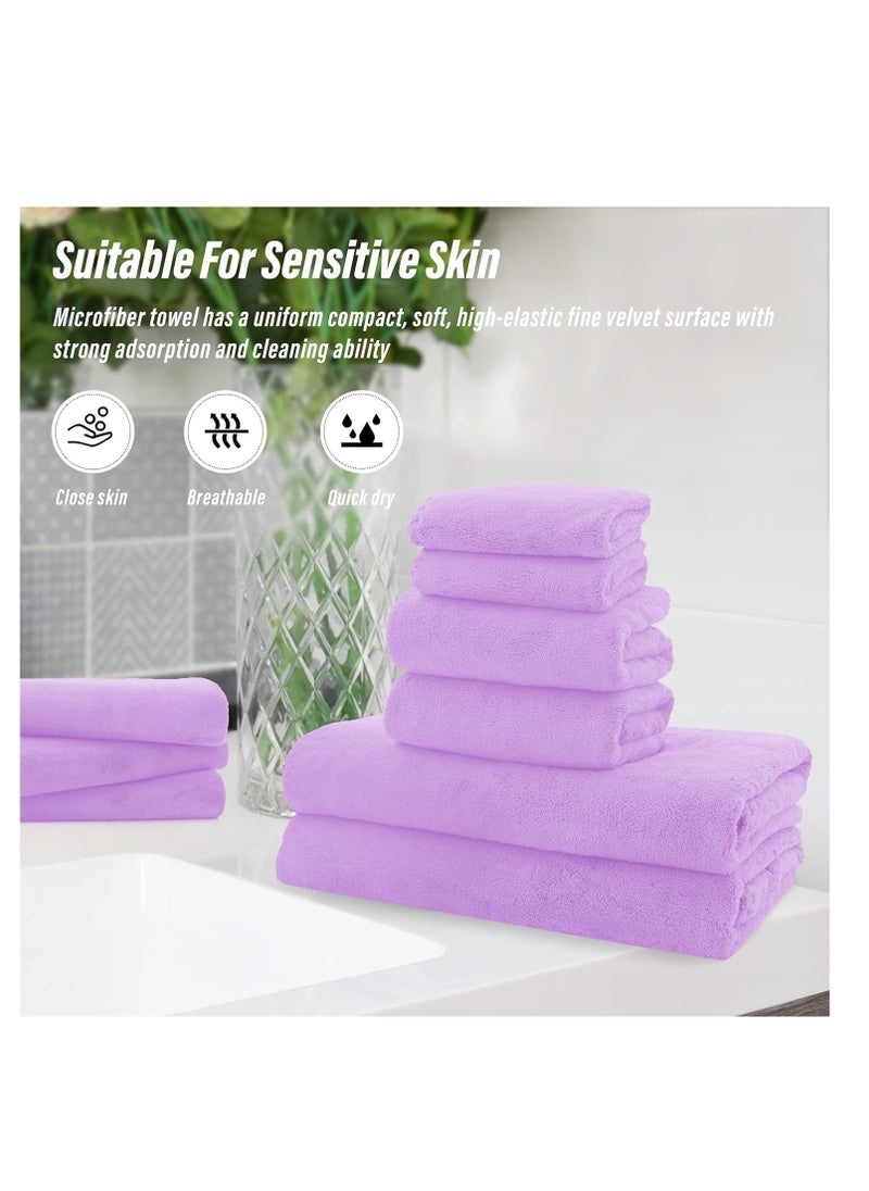 MOONQUEEN - MOONQUEEN Ultra Soft Towel Set-Quick Drying - 2 Bath Towels 2 Hand Towels 2 Washcloths-Microfiber Coral Velvet Highly Absorbent Towel for Bath Fitness,Bathroom,Sports,Yoga, Travel(Purple, 6 Pcs) - Image 1