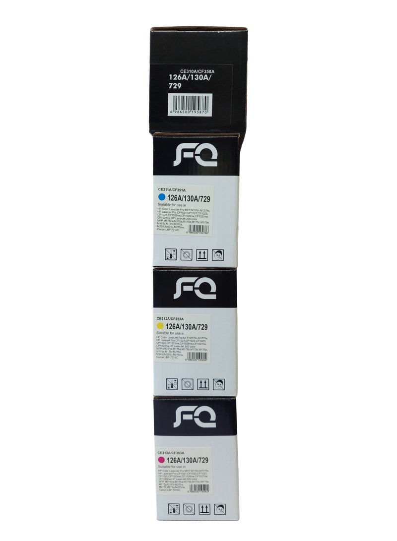 أف كيو حبر متوافق مع خرطوشة HP 130A حبر بديل لطابعات HP 130A CF351A CF352A CF353A حبر متوافق مع طابعة Laserjet Pro Color MFP M177fw M176n M177 M176 (1 أسود، 1 سماوي، 1 أرجواني، 1 أصفر، عبوة من 4 قطع) - Image 3