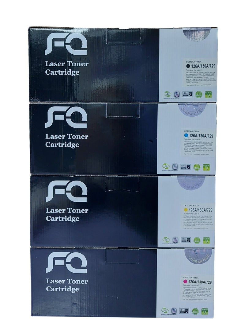أف كيو حبر متوافق مع خرطوشة HP 130A حبر بديل لطابعات HP 130A CF351A CF352A CF353A حبر متوافق مع طابعة Laserjet Pro Color MFP M177fw M176n M177 M176 (1 أسود، 1 سماوي، 1 أرجواني، 1 أصفر، عبوة من 4 قطع) - Image 2