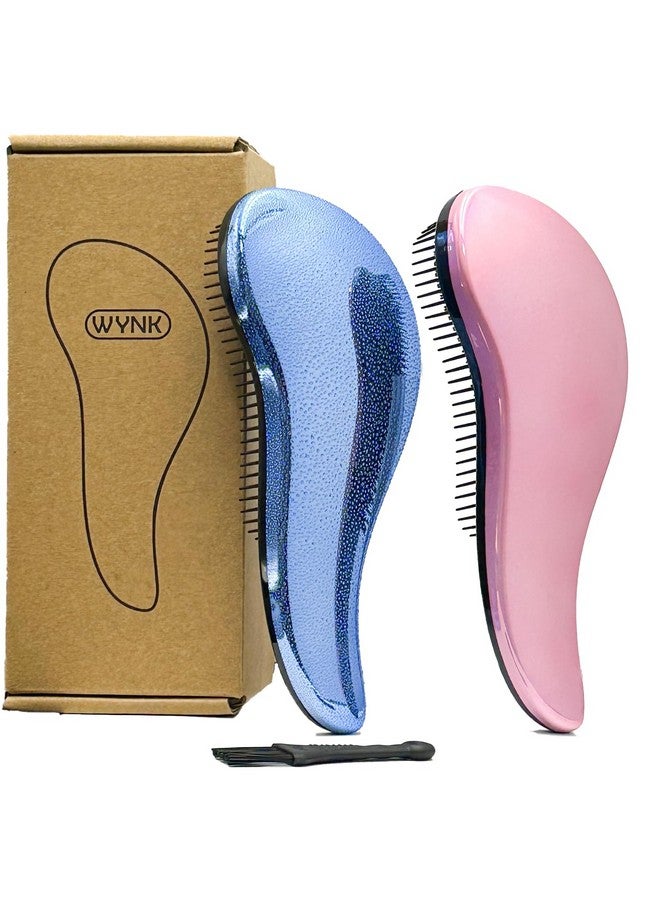 WYNK Hair Brush Detangler for Adults & Kids，Detangling Comb Hair Styling Tools & Appliances for Natural/Wavy/Curly/Coily/Wet/Dry/Oil/Thick/Straight/Long Hair(2Pack Blue Drops & Gradient Shell) - Image 1