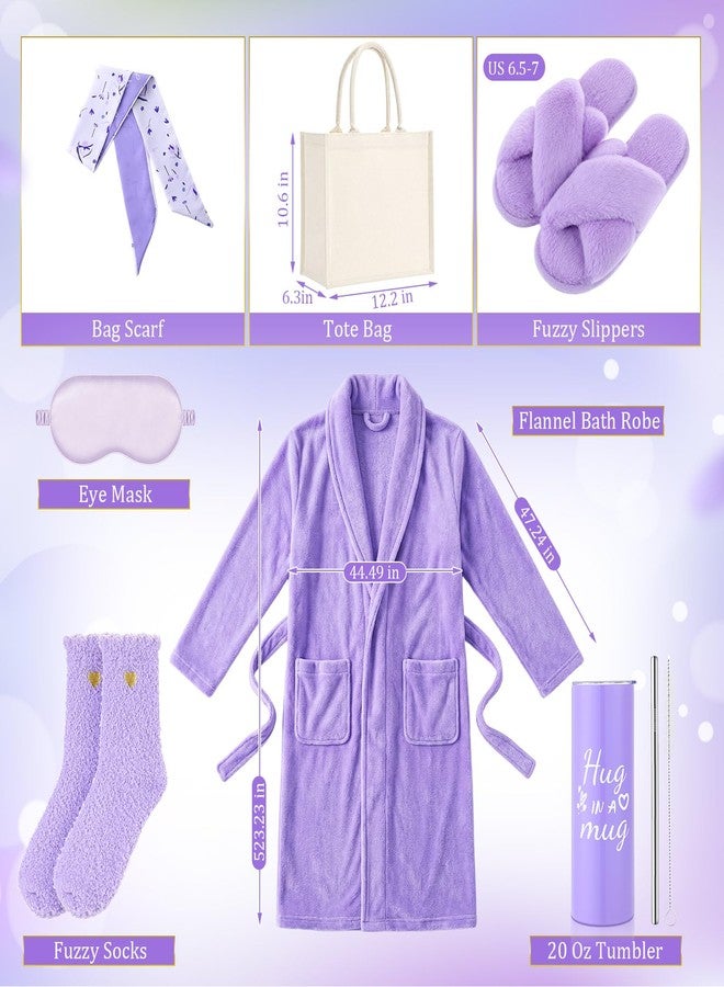 Patelai 7 Pcs Birthday Gifts for Women Spa Robe and Slippers Set Self Care Gift Basket for Women Spa Gift Basket for Friend(Purple) - Image 2