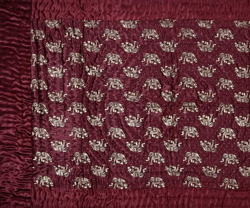 ManavRachit Satin Gold Printed 310 TC Wedding Bedding Set Bedsheet with 2 Pillow Covers for Home Living RoomSet of 3pc HathiElephant PrintMaroon - Image 4