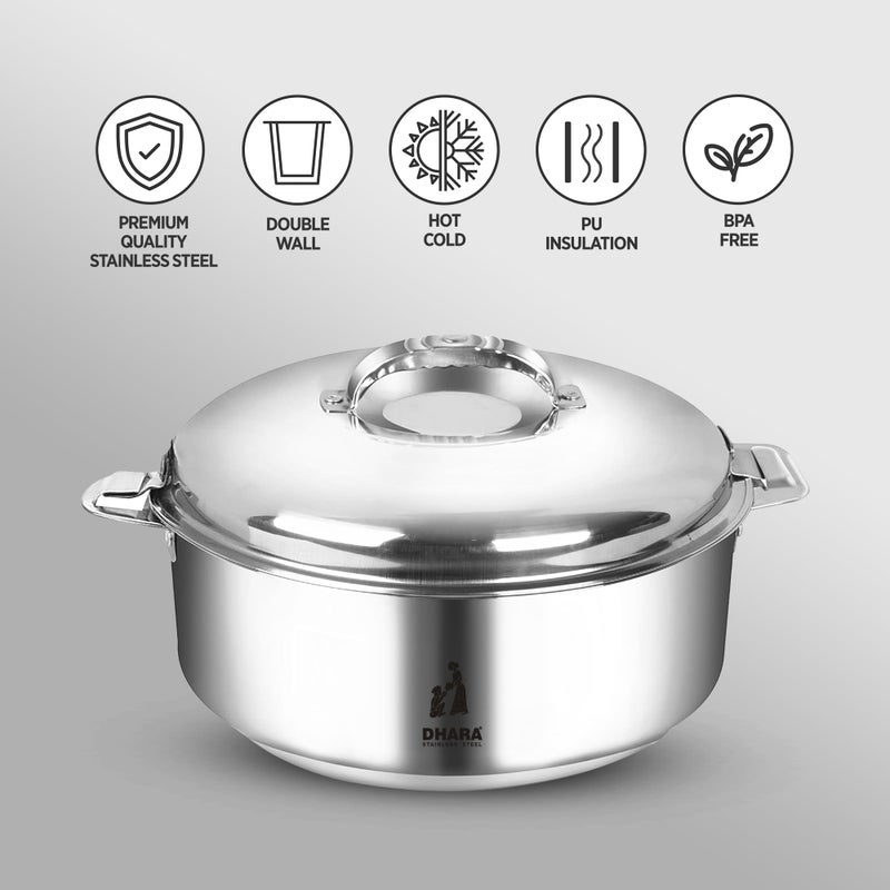 Dhara Stainless Steel Dhara Stainless Steel 2500 Ultra Insulated Double Walled Roti Server 1900ml Capacity | Airtight | Leak Proof | Stainless Steel Thermoware Insulated Hot and Warm Chapati Casserole | Ideal for Gifting  - Image 2