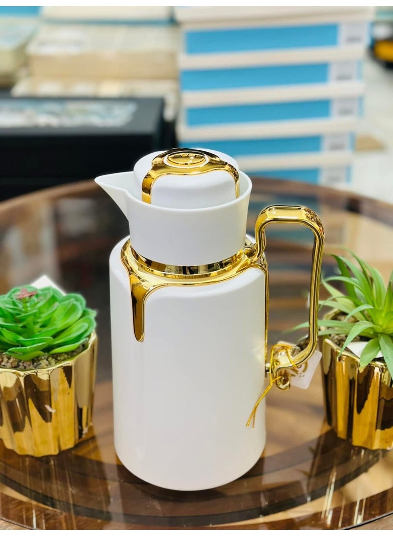 باصرة ترمس شاي وقهوة باصرة 1 لتر – يحافظ على الحرارة 12 ساعة والبرودة 24 ساعة، تصميم أنيق لون ابيض - Image 1