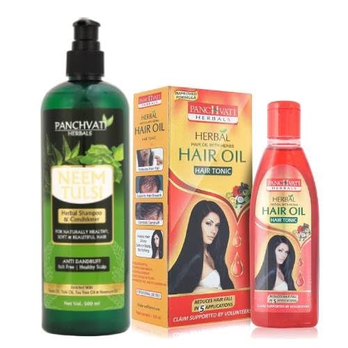 Panchvati Hair Protection Kit - Hair Oil 100 ml + Neem Tulsi Shampoo, 500 ml - Image 1